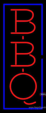 Vertical Red BBQ with Blue Border Neon Sign