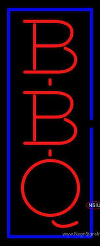 Vertical Red BBQ with Blue Border Neon Sign 