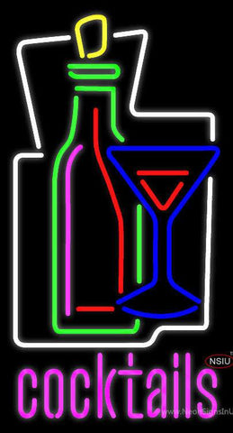 Cocktail Glass & Wine Bottle Cocktail Real Neon Glass Tube Neon Sign