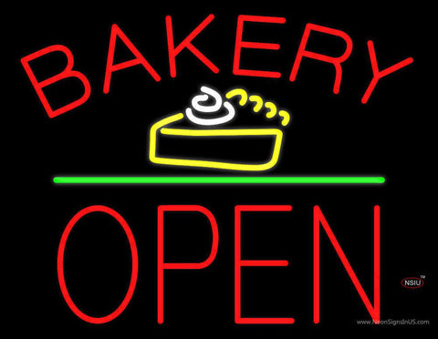 Bakery Logo Block Open Green Line Real Neon Glass Tube Neon Sign 