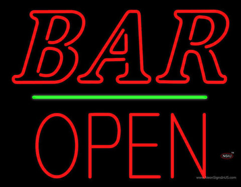 Bar Block Open Green Line Real Neon Glass Tube Neon Sign