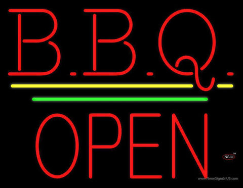 BBQ Block Open Green Line Neon Sign 