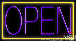 Yellow Border With Purple Open Neon Sign 