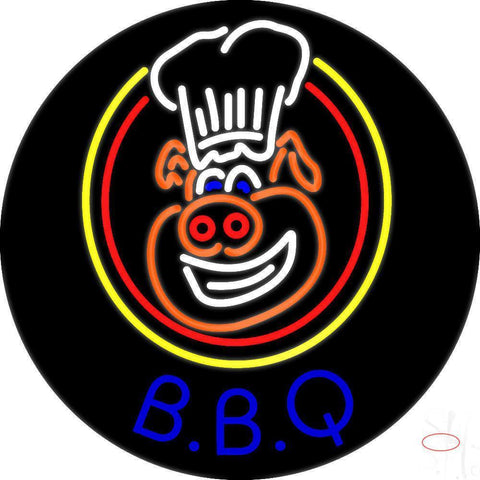 Blue BBQ Pig Logo Neon Sign