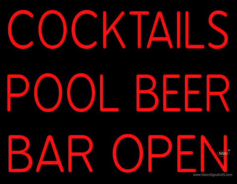 Cocktails Pool Beer Bar Open Real Neon Glass Tube Neon Sign