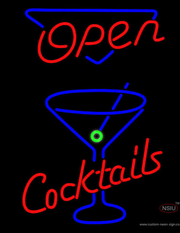 Open With Cocktail Glass Neon Sign 