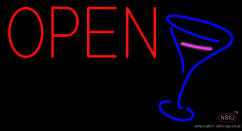 Open With Cocktail Glass Neon Sign