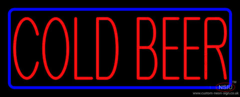 Red Cold Beer With Blue Border Neon Sign