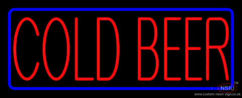Red Cold Beer With Blue Border Neon Sign 