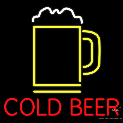 Red Cold Beer With Yellow Mug Neon Sign