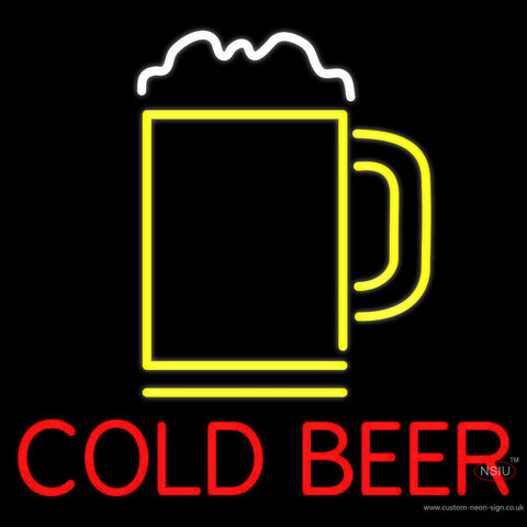 Red Cold Beer With Yellow Mug Neon Sign 