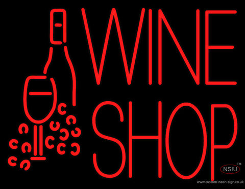 Wine Shop With Bottle and Glass Neon Sign 