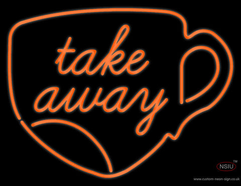 White Take Out With Arrow Neon Sign 
