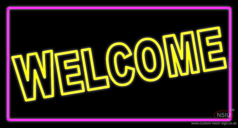 Yellow Welcome With Pink Border Neon Sign