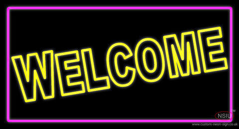 Yellow Welcome With Pink Border Neon Sign 