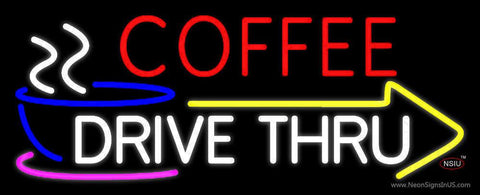 Coffee Drive Thru With Yellow Arrow Real Neon Glass Tube Neon Sign 