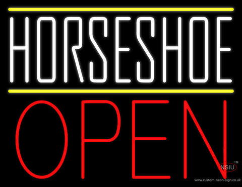 White Horseshoe Open Neon Sign