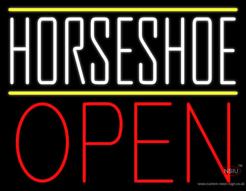 White Horseshoe Open Neon Sign 