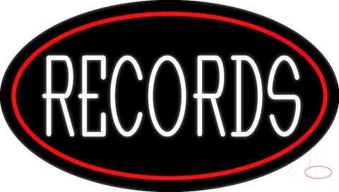 White Records Red Border Neon Sign