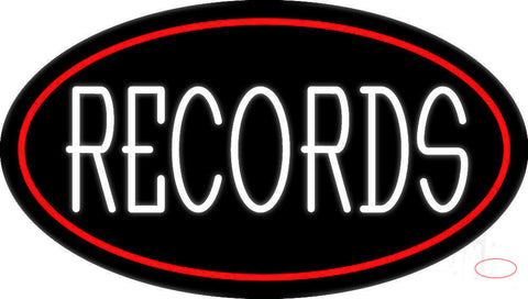 White Records Red Border Neon Sign 