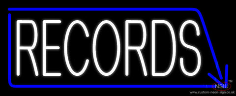 White Records With Blue Arrow  Neon Sign 