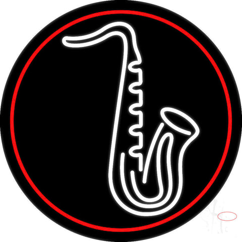 White Saxophone Red Border  Neon Sign 