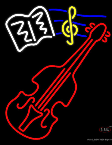 White Sheet Music Yellow Note and Red Violin Neon Sign 