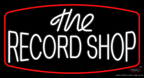 White The Record Shop Block Red Border Neon Sign