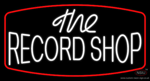 White The Record Shop Block Red Border Neon Sign 