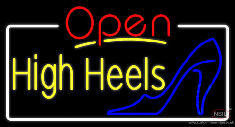 Yellow High Heels Open With White Border Neon Sign 