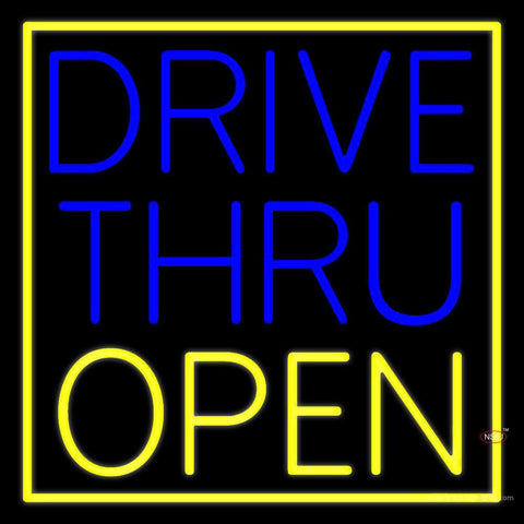 Drive Thru Open With Yellow Border Real Neon Glass Tube Neon Sign 
