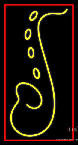 Yellow Saxophone Logo Red Border Neon Sign 