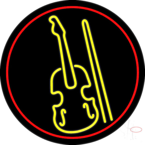 Yellow Violin Logo Red Border Neon Sign 