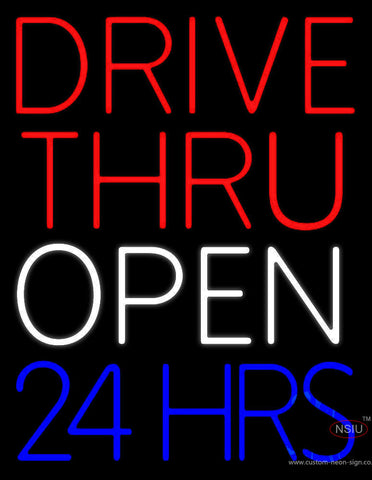 Red Drive Thru Open  Hrs Neon Sign 