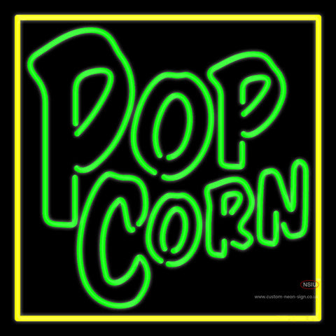 Green Popcorn With Border Neon Sign