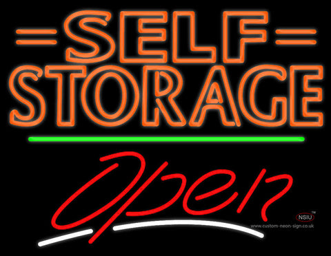 Orange Self Storage Block With Open  Neon Sign 