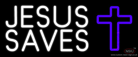 White Jesus Saves Purple  Cross Neon Sign 