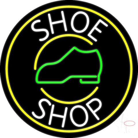 White Shoe Shop With Border Neon Sign 