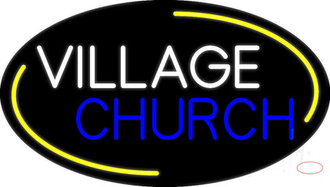 White Village Blue Church Neon Sign