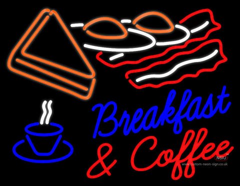 Blue Breakfast Red And Coffee Neon Sign