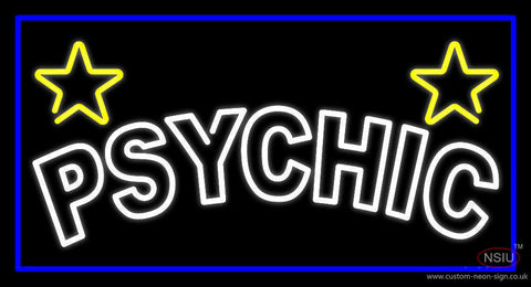 White Double Stroke Psychic Blue Border Neon Sign