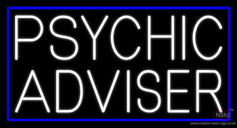 White Psychic Advisor Blue Border Neon Sign 