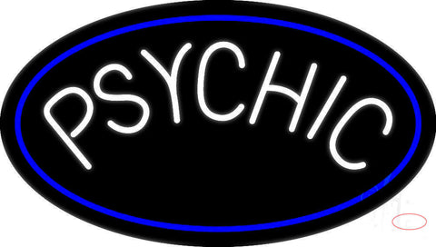 White Psychic Blue Border Neon Sign 