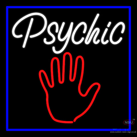 White Psychic With Blue Border Neon Sign 