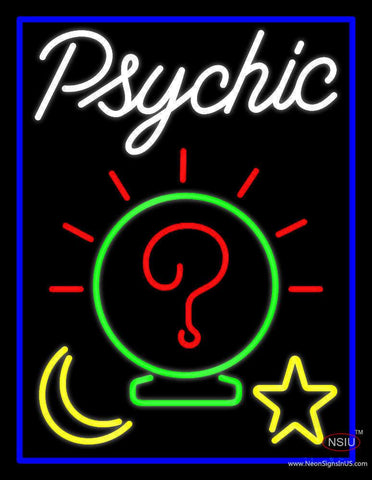 White Psychic With Blue Border Real Neon Glass Tube Neon Sign 