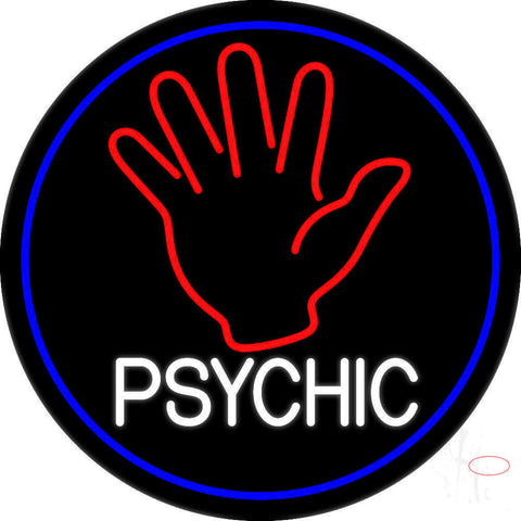 White Psychic With Blue Border Neon Sign 