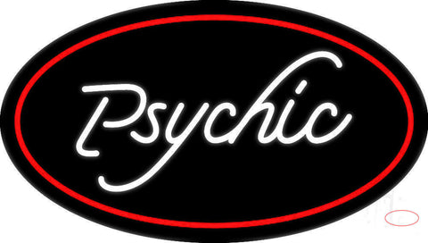 White Psychic With Red Oval Neon Sign 
