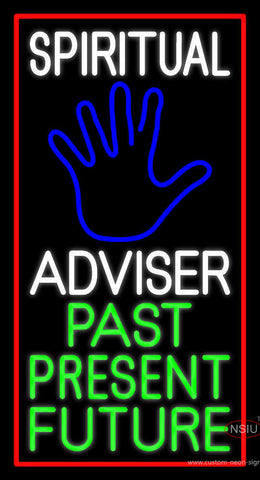 White Spiritual Advisor With Blue Palm Red Border Neon Sign 