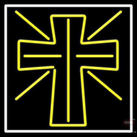 Yellow Christian Cross Neon Sign