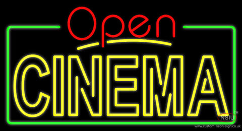 Yellow Cinema Open With Border Neon Sign